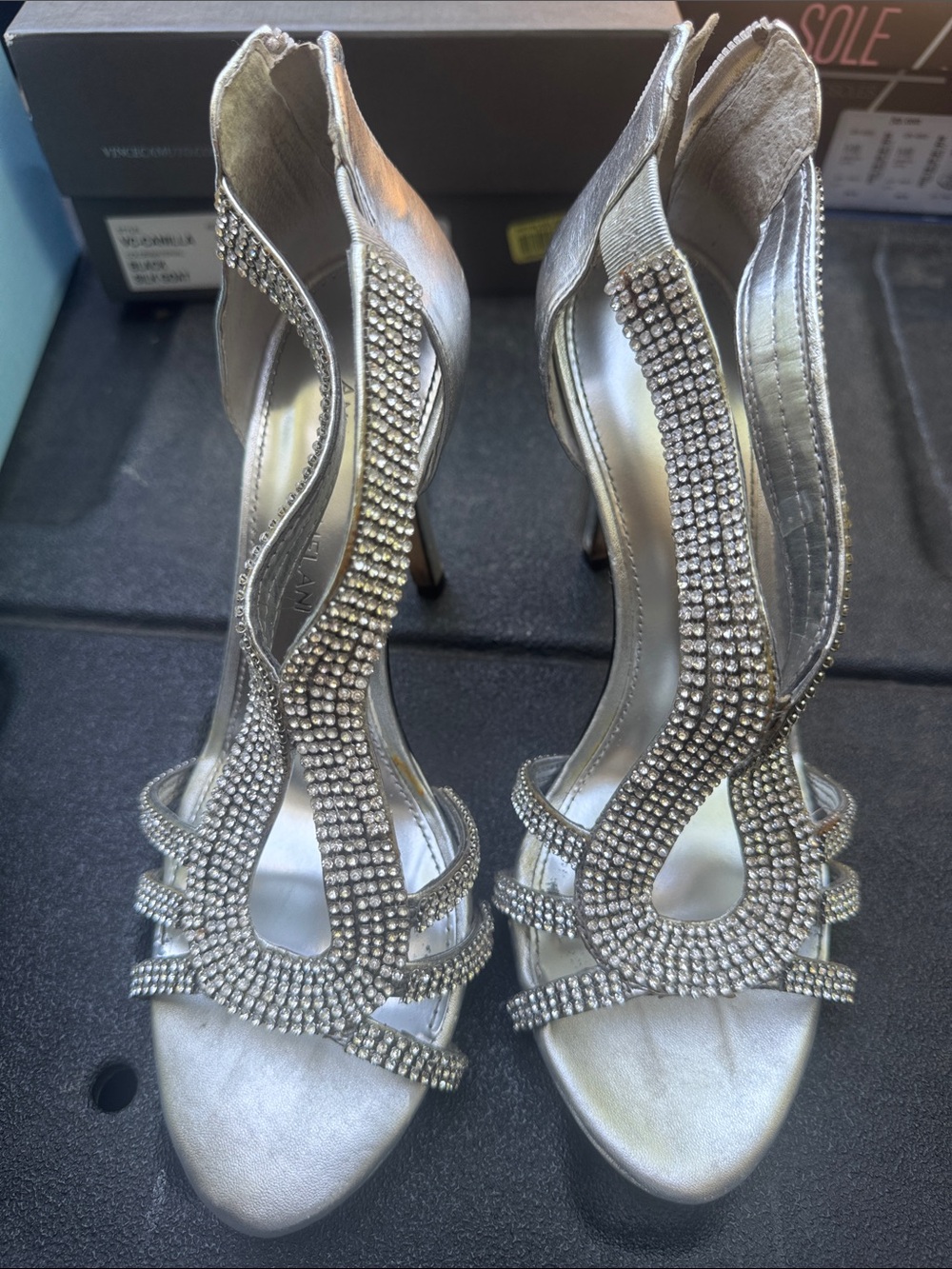 ANTONIO MELANI Silver Crystal-Strap High Heel Sandals